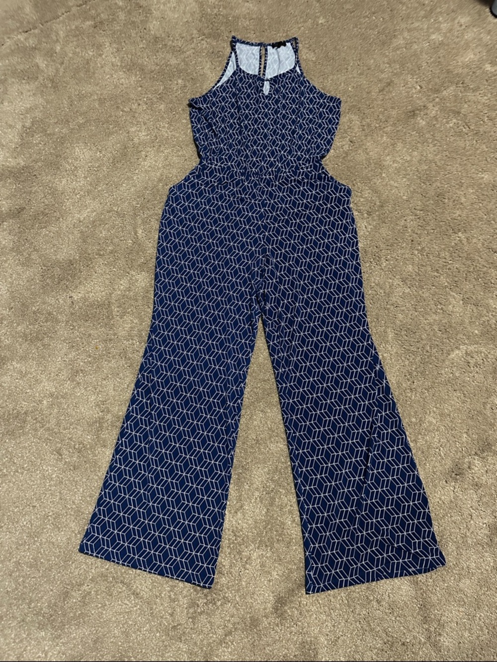 Navy Geometric Print Jumpsuit